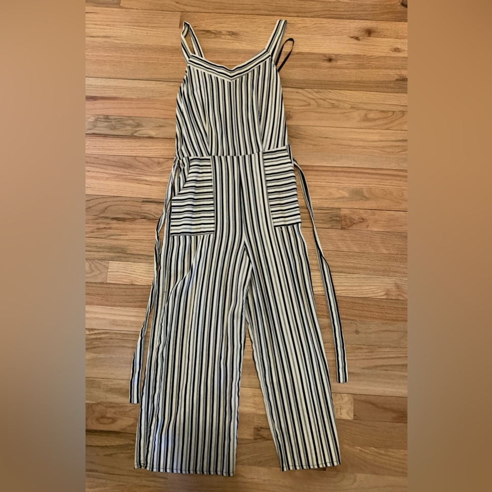 Monteau Black and White Striped Sleeveless Jumpsuit